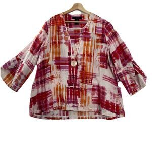 Ali Miles Womens 1X Linen Button Top Jacket Colorful Artsy Boxy Sustainable